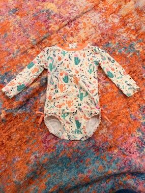 RuffleButts Baby Rash Guard Set 18-24M Cactus Floral Long Sleeve Swim Outfit
